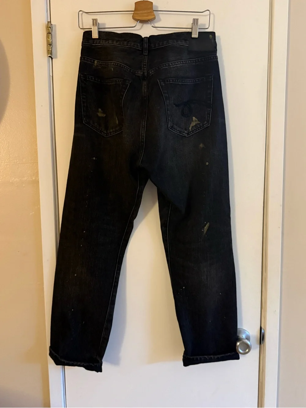 R13 Gold Splatter Crossover Jean in Eton Selvedge Black